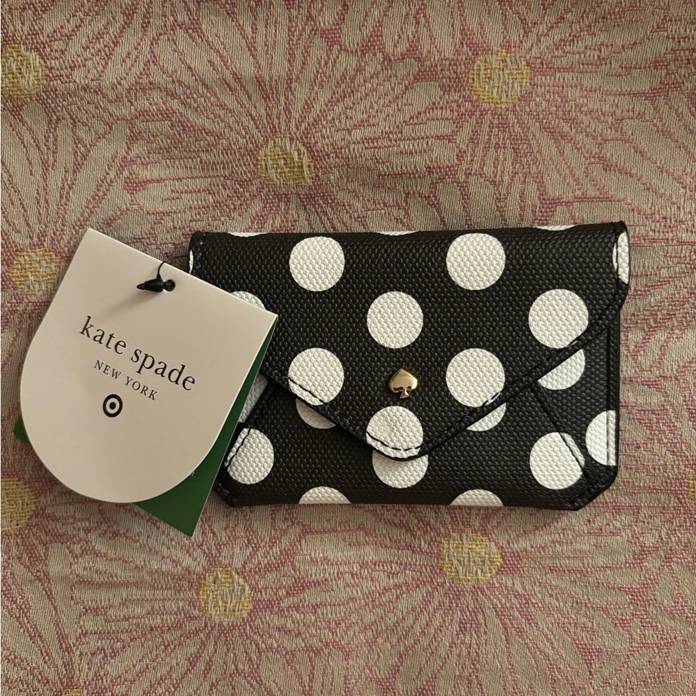 Kate x Spade envelope card case. Black and white polka dot design